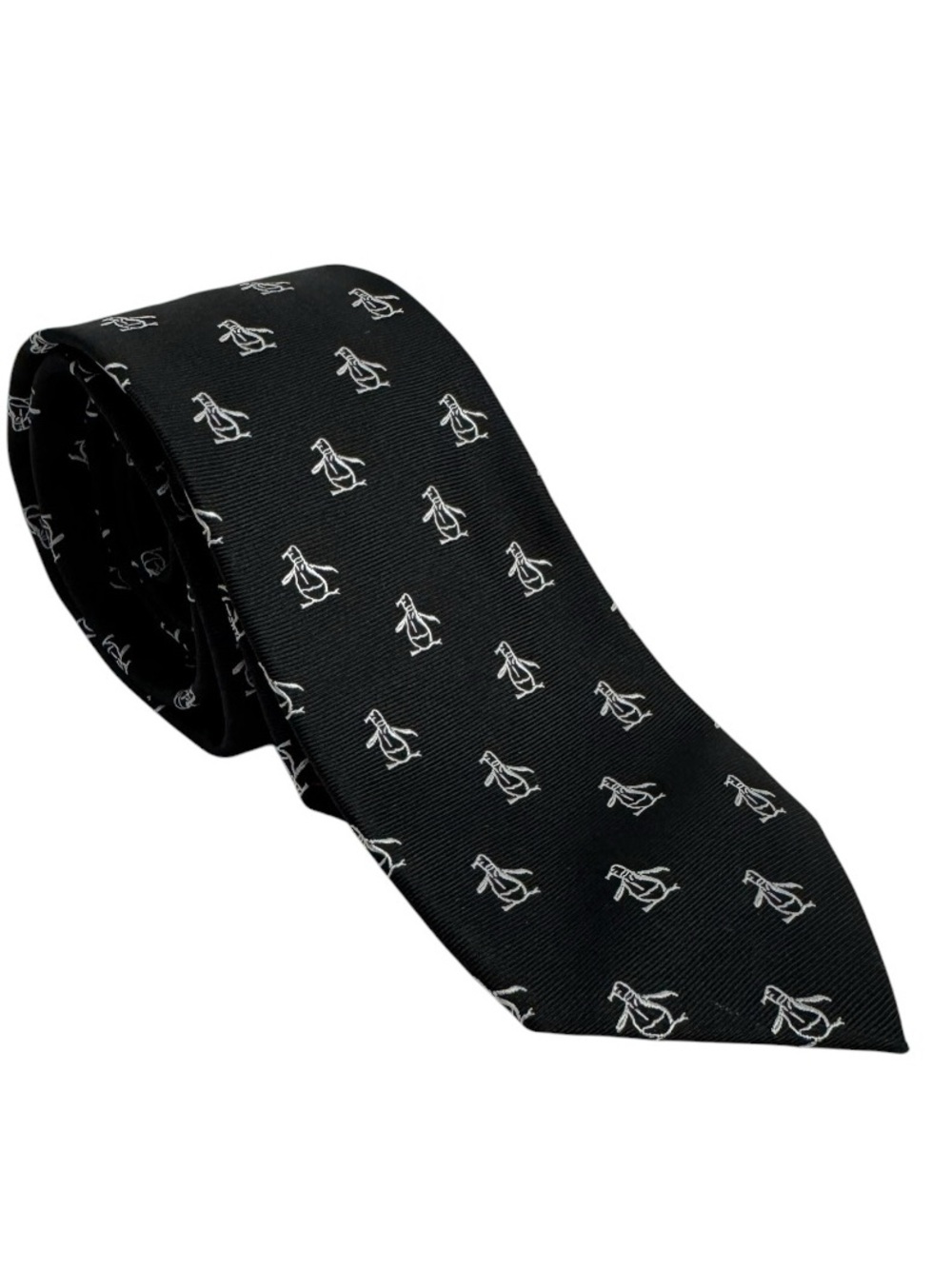 Official Penguin Men’s Black Silk Logo Pattern Necktie Classic Penguin Print